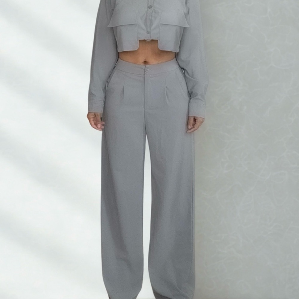 Gray Relaxed Fit Pantsuit with Elastic Waistband